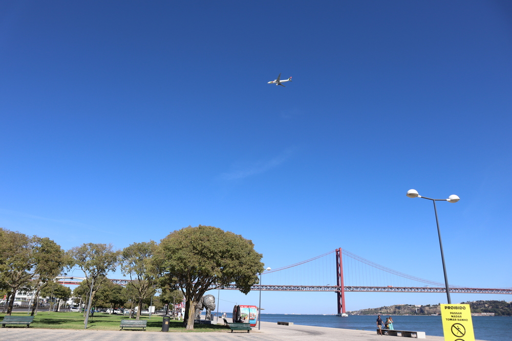 A plane coming in to land in Lisbon's airport.